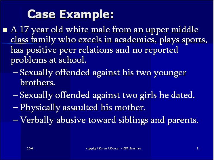 Case Example 4 Juvenile Sex Offenders CEUs